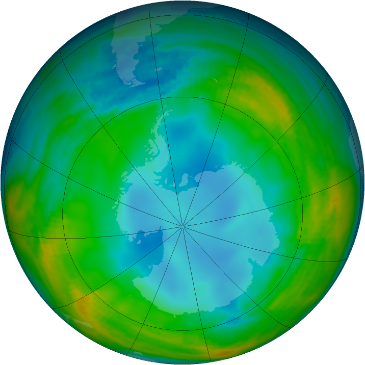 Antarctic ozone map for 05 June 1984